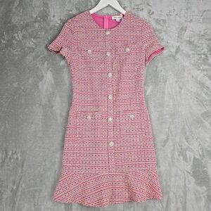Grace Karin Pink Tweed Pearl Button Short Sleeve Dress